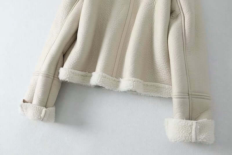Annabelle Aviator Sheepskin Jacket back view showcasing premium craftsmanship and soft texture.