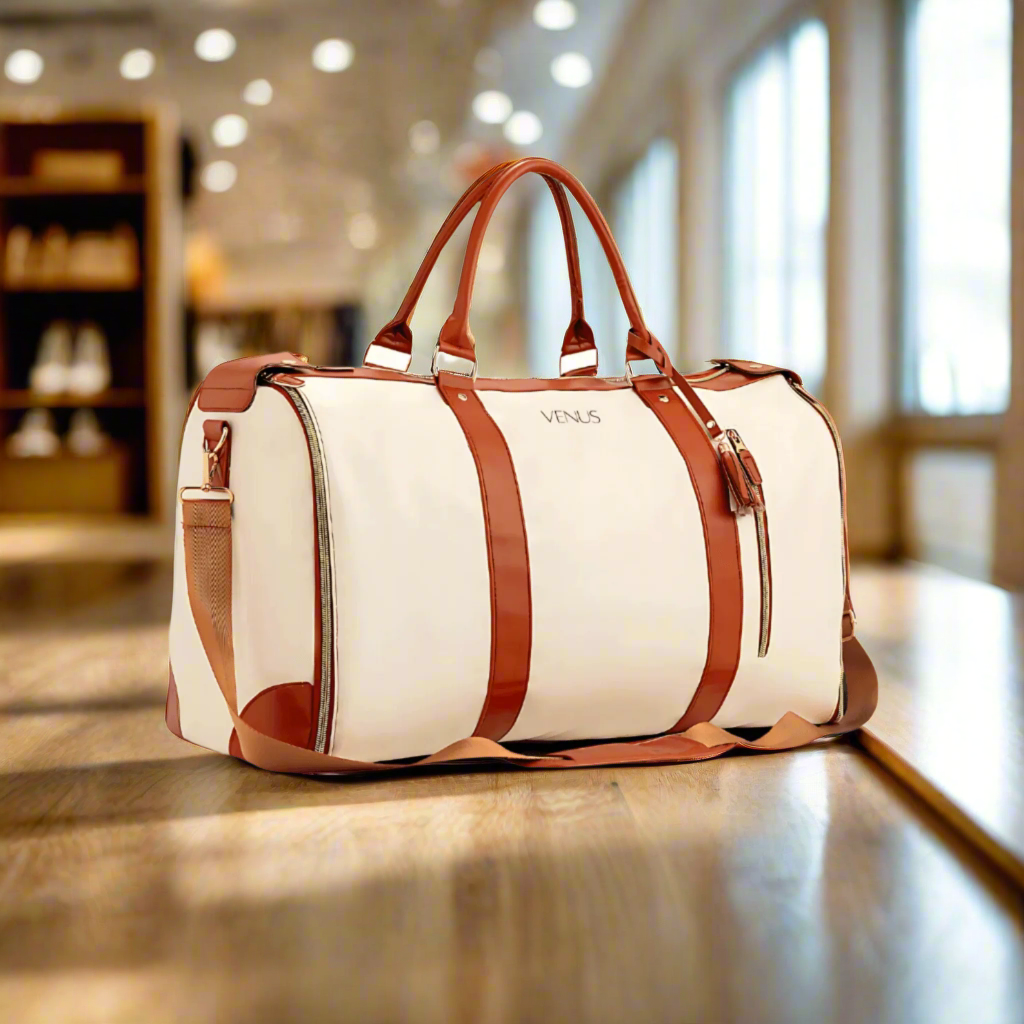 Stylish VENUS travel bag with luxurious design and adjustable straps for effortless travel.
